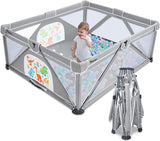 Teknum One Minute Fold-Unfold Playpen - Large With Mattress And Balls - Grey