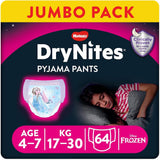 Huggies DryNites Pyjama Pants, 4-7Y, Bed Wetting Diaper, Girls, 17-30kg, 4 x Jumbo Packs - 64pcs