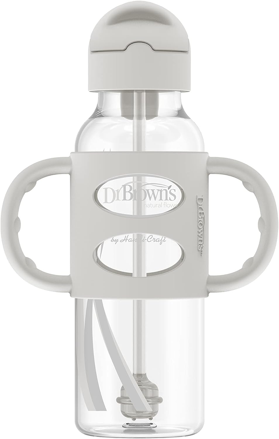 Dr. Brown's Narrow Sippy Straw Bottle with Silicone Handles - Gray - 250ml - Laadlee