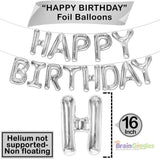Brain Giggles Silver 16 Inch Happy Birthday Foil Balloons Banner
