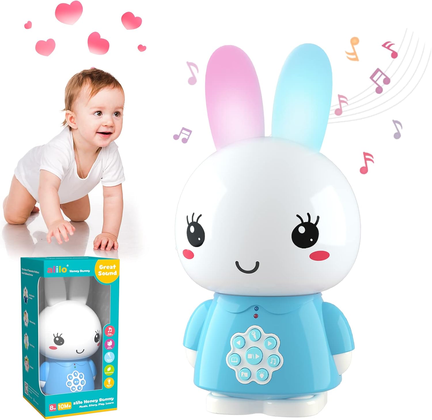 Alilo Honey Bunny Multilingual Buddy and Night Light - Blue - Laadlee