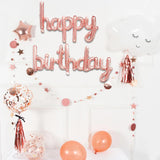 Brain Giggles Cursive Foil Letter Balloons Rose Gold Happy Birthday Banner Balloons