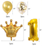 Brain Giggles 7Pcs First Birthday Balloons Set – Number 1 Balloon, Crown Balloon, and Latex Balloons