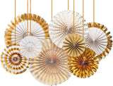 Brain Giggles Hanging Gold Paper Fans Decoration Set – 8 Pcs