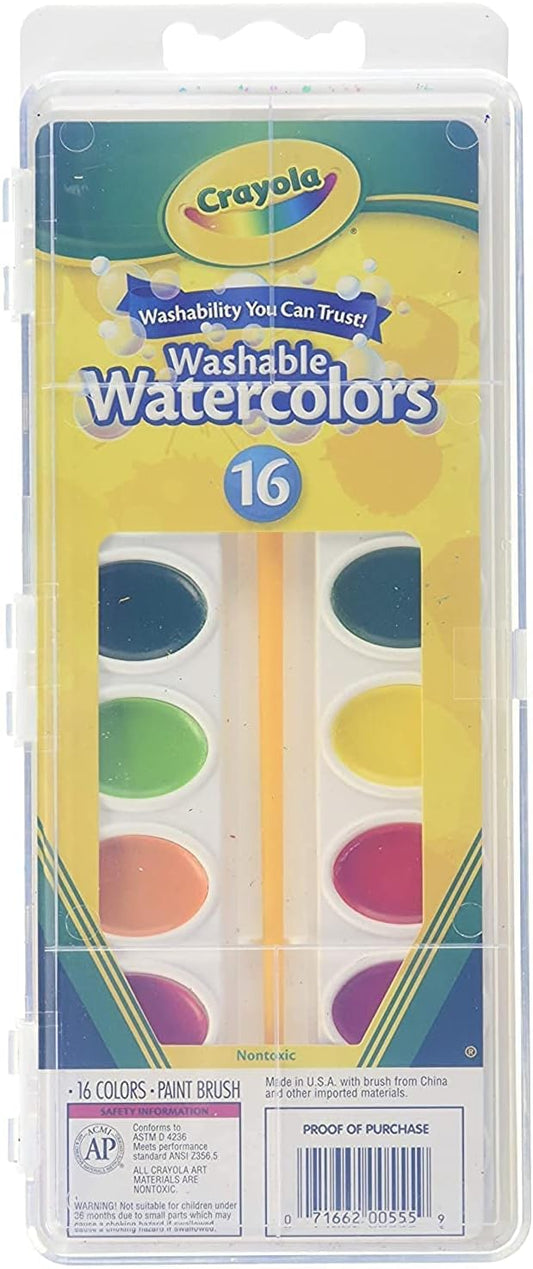 Crayola Washable Watercolors Pans with Plastic Handled Brush - Pack of 16