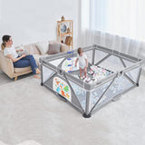 Teknum One Minute Fold-Unfold Playpen, Medium With Mattress And Balls - Grey