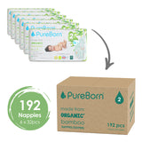 PureBorn Organic Bamboo Ultra Soft (3 - 6 kg) Nappies Size 2 Assorted Print - 192 Pcs