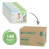 PureBorn Organic Bamboo Ultra Soft (7 - 12 kg) Nappies Size 4 Assorted Print - 144 Pcs