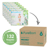 PureBorn Organic Bamboo Ultra Soft (11 - 18 kg) Nappies Size 5 Assorted Print - 132 Pcs