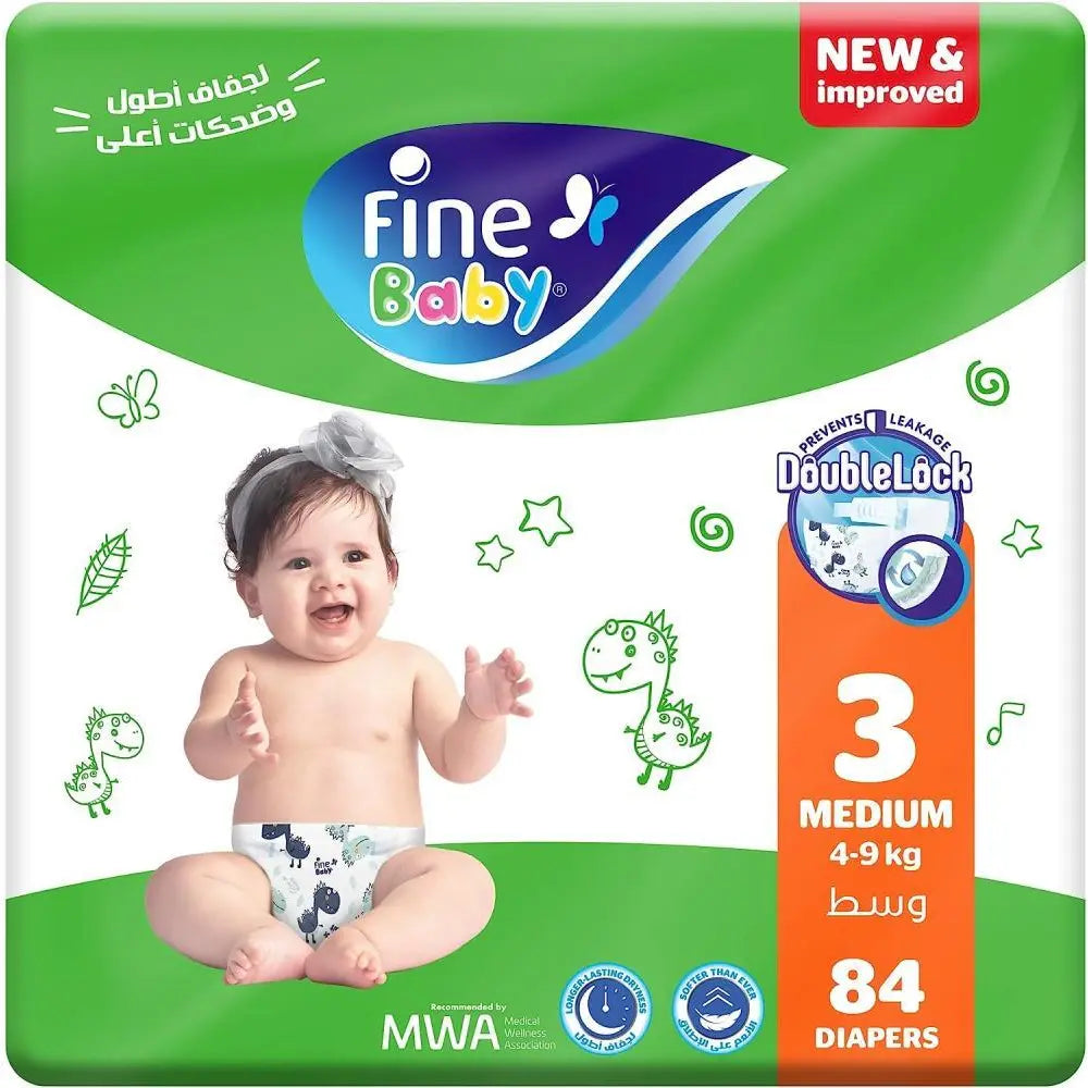 Fine Baby Diapers - Size 3 | Medium | 4-9kg | 84pcs - Laadlee
