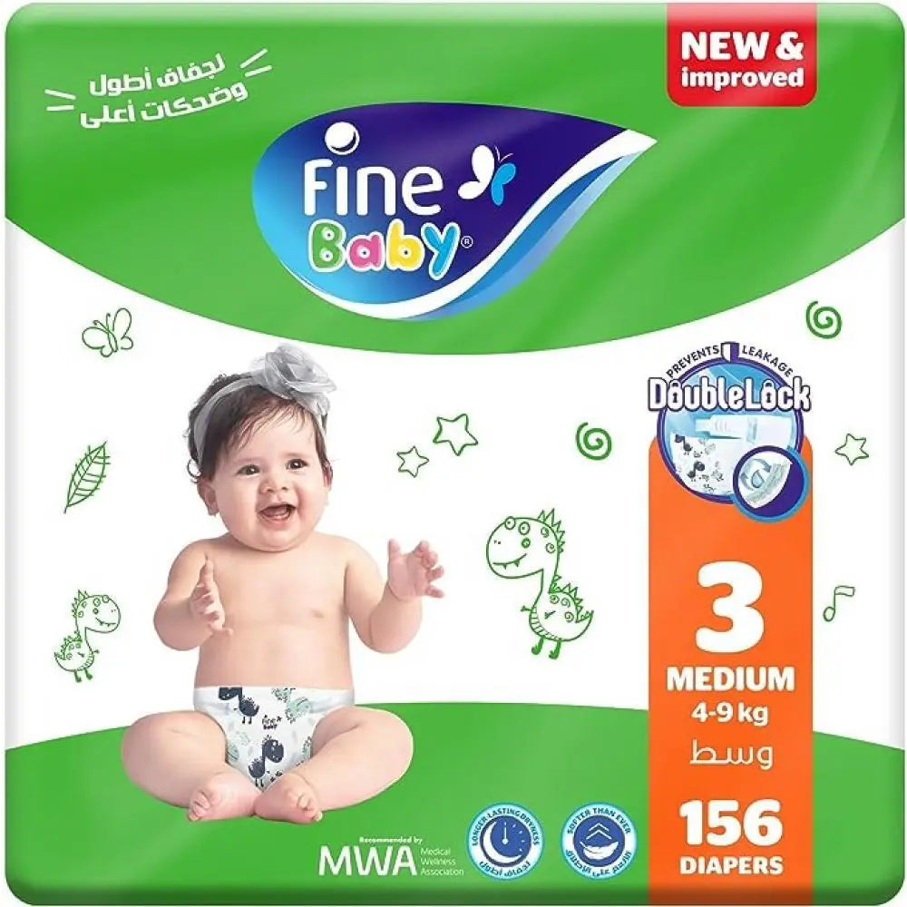 Fine Baby Diapers - Size 3 | Medium | 4-9kg | 156pcs - Laadlee