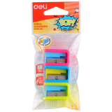 Deli Pencil Sharpener 1-Hole 3Pcs/Box Assorted ER00102