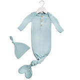 Anvi Baby Knotted Gown & Beanie Set - Glacier
