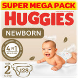 Huggies Extra Care Newborn - Size 2, 4 - 6kg, Twin Jumbo Pack - 128pcs