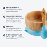 Avanchy Baby Bamboo Stay Put Suction Bowl With Spoon - Blue - Laadlee