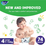 Fine Baby Diapers - Size 4 | Large | 7-14kg | 74pcs - Laadlee