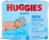 Huggies Baby Wipes 99% Pure Water - Pack of 3 (168 Wipes)