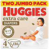 Huggies Extra Care - Size 4, 8 -14kg, Twin Jumbo Pack - 136pcs