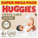 Huggies Extra Care - Size 4, 10 -16kg, Super Mega Pack - 192pcs