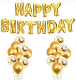 Brain Giggles 25Pcs Happy Birthday Decoration Set Includes Banner with Foil Balloons, Latex Balloons, and Ribbon - Gold