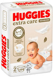 Huggies Extra Care Newborn - Size 2, 4 - 6kg, Jumbo Pack, 64pcs