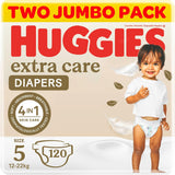 Huggies Extra Care - Size 5, 12 -22kg, Twin Jumbo Pack - 120pcs