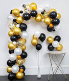 Brain Giggles Balloon Arch Kit – 113 Pcs White, Gold, Black, & Gold Confetti Balloons with Balloon Strip, Glue Dots, & Knotter for Party Decoration