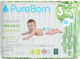 PureBorn Organic Bamboo Ultra Soft (5.5 - 8 kg) Nappies Size 3 Assorted Print - 224 Pcs