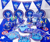 Brain Giggles Captain America Birthday Disposable Tableware Set for 6 Kids -90 Pcs