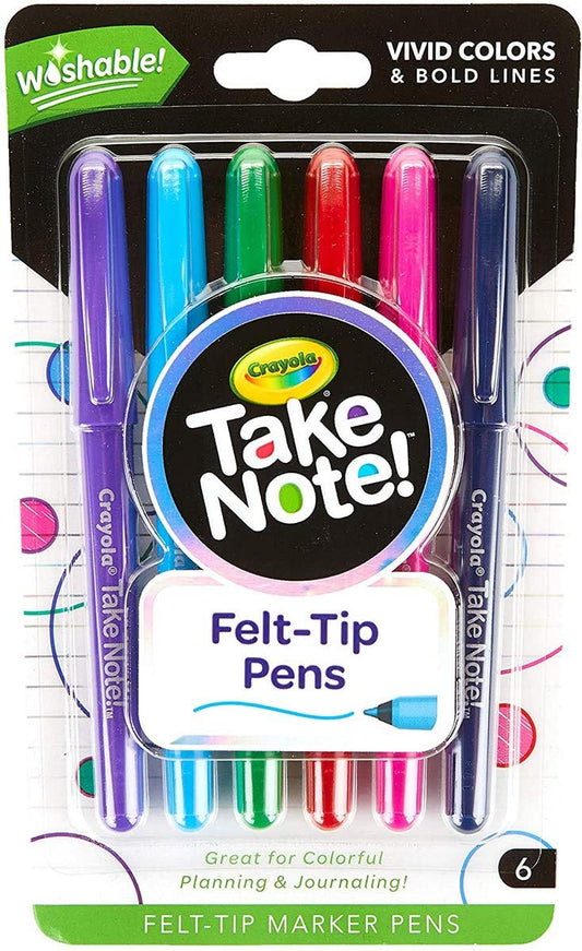 Crayola Take Note Washable Felt Tip Pens - Pack of 6