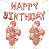 Brain Giggles 25Pcs Happy Birthday Decoration Set Includes Banner with Foil Balloons, Latex Balloons, and Ribbon - Rose Gold