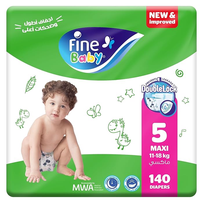 Fine Baby Diapers - Size 5 | Maxi | 11-18kg | 140pcs - Laadlee