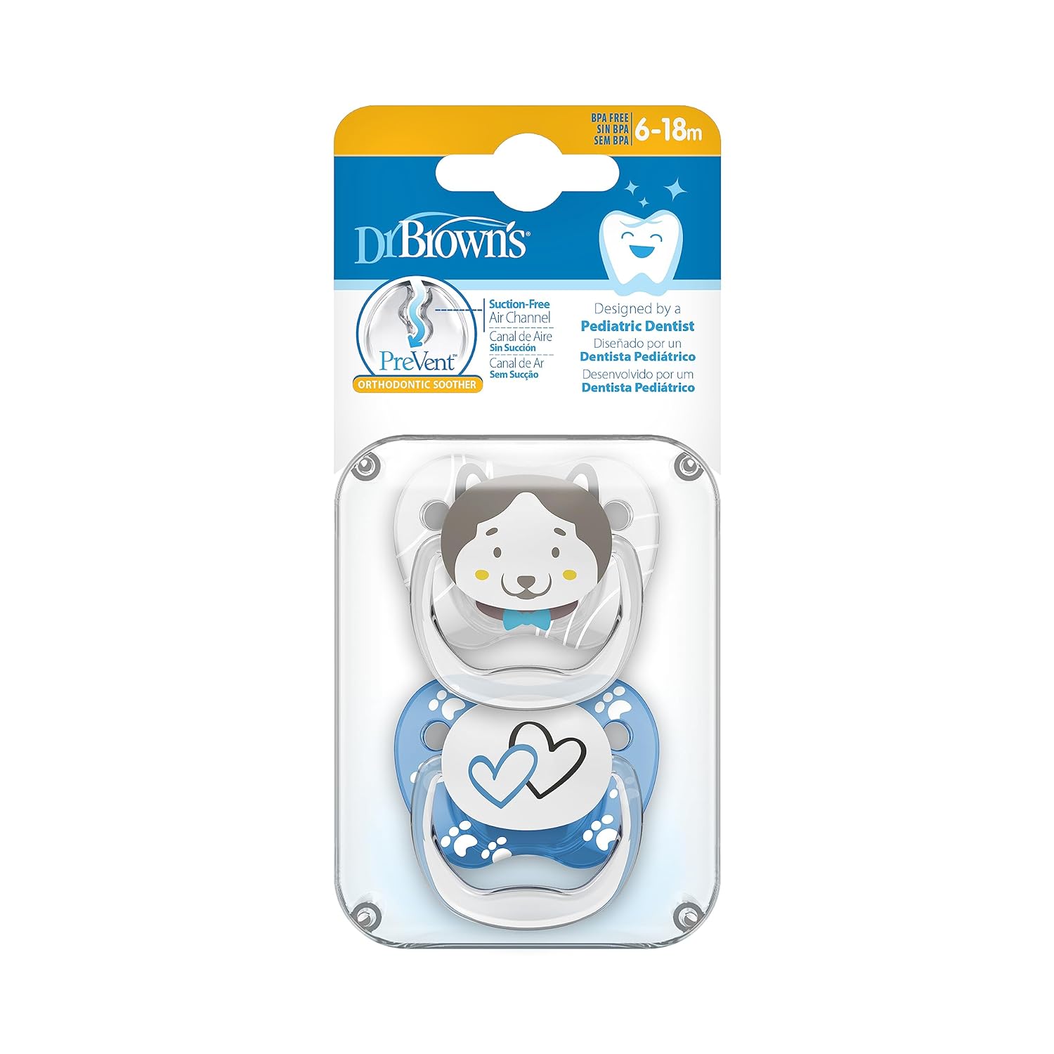 Dr. Brown's Prevent Stage 2 Glow In The Dark Butterfly Shield Pacifier Pack of 2 - Blue - Laadlee
