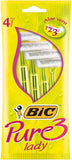 BIC Pure 3 Lady Disposable Razors With Triple Blade and Moisturising Strip - Pack of 4