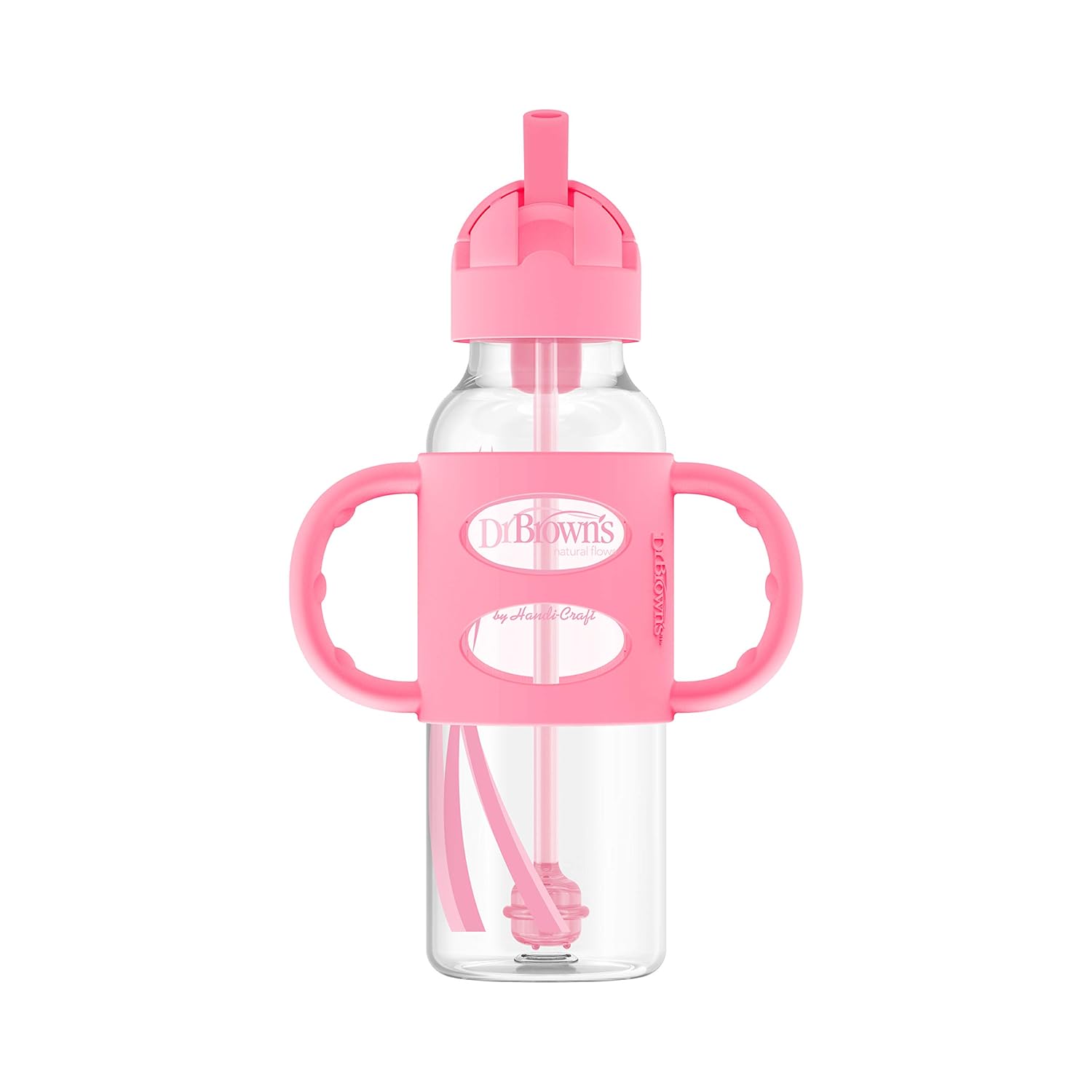 Dr. Brown's Narrow Sippy Straw Bottle with Silicone Handles - Pink - 250ml - Laadlee