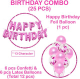 Brain Giggles 25Pcs Happy Birthday Decoration Set Includes Banner with Foil Balloons, Latex Balloons, and Ribbon - Pink