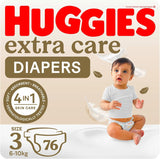 Huggies Extra Care - Size 3, 4 - 9kg, Jumbo Pack - 76pcs