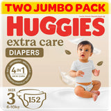 Huggies Extra Care - Size 3, 4 - 9kg, Twin Jumbo Pack - 152pcs