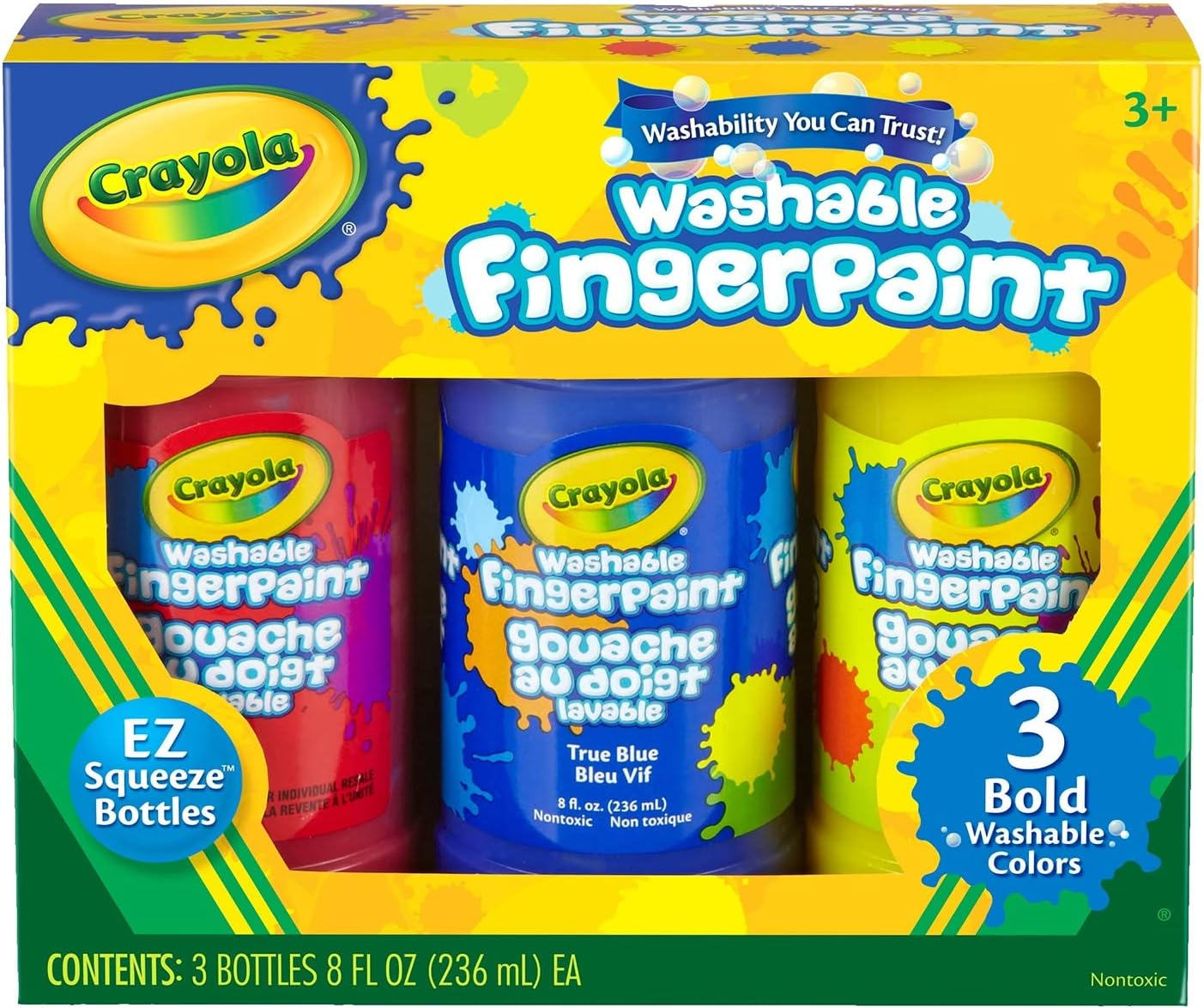 Crayola Washable Fingerpaint - Pack of 3 (Red Blue Yellow) - Laadlee
