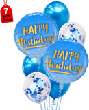 Brain Giggles Happy Birthday Balloon Set includes Foil Balloons, Latex Balloons, and Confetti Balloons - Blue 7Pcs