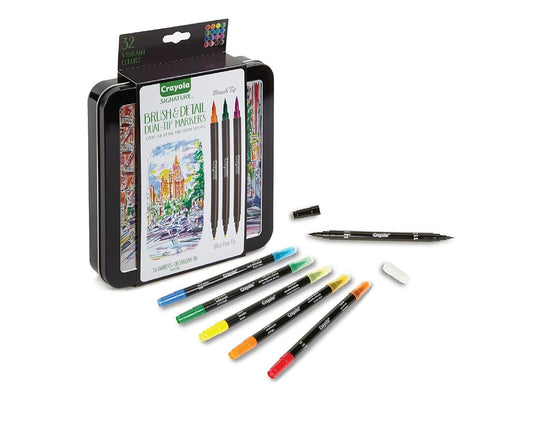 Crayola Brush and Detail Dual Tip Markers - Pack of 16 with 32 Colors