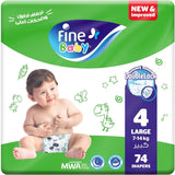 Fine Baby Diapers - Size 4 | Large | 7-14kg | 74pcs - Laadlee