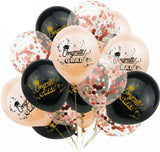 Brain Giggles Graduation Rose Gold, Black & Confetti Balloons- Set of 15 pcs