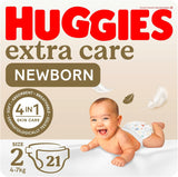 Huggies Extra Care Newborn - Size 2 , 4 - 6kg, Carry Pack - 21pcs
