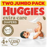 Huggies Extra Care - Size 4, 10 -16kg, Twin Jumbo Pack - 128pcs