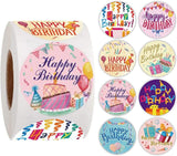 Brain Giggles Self Adhesive Happy Birthday Sticker Roll - 500 Pcs 8 Different Design