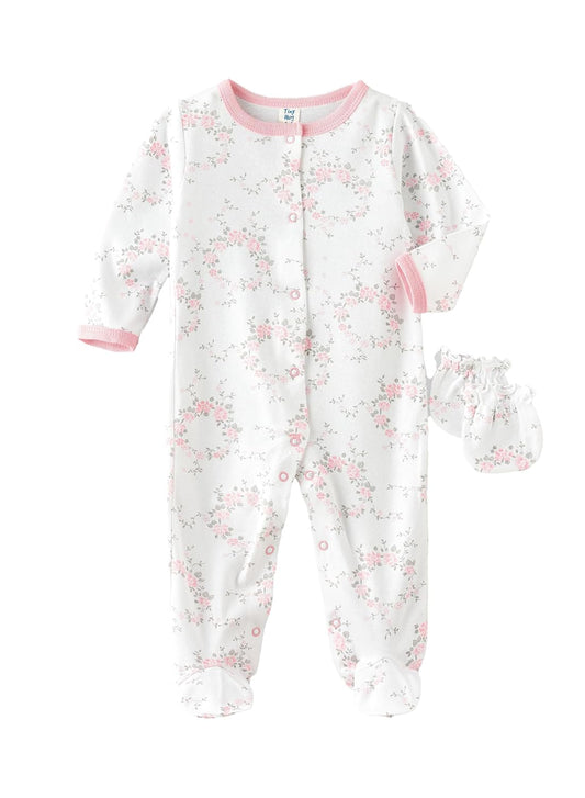 Tiny Hug Baby Sleep Suit with Mittens - Floral - Laadlee