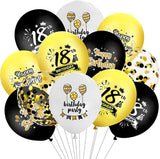 Brain Giggles 18th Happy Birthday Black White & Gold Balloons Set – 12Pcs