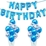Brain Giggles 25Pcs Happy Birthday Decoration Set Includes Banner with Foil Balloons, Latex Balloons, and Ribbon - Blue
