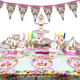 Brain Giggles Unicorn Birthday Theme Disposable Tableware Set for 10 Kids– 136 Pcs